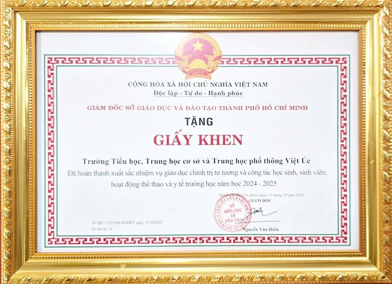 VAS Receives Certificate of Merit from the HCMC Department of Education and Training for the Fourth Time – Reaffirming Its Leading Position in Holistic Education